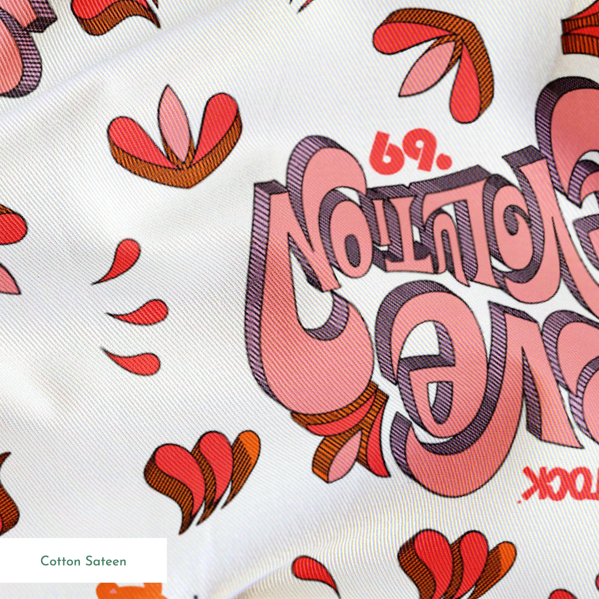 Woodstock Love Revolution on White Fabric