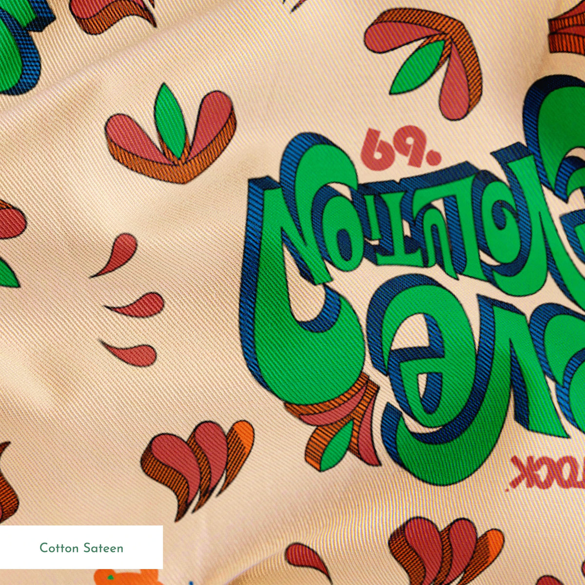 Woodstock Love Revolution on Tan Fabric