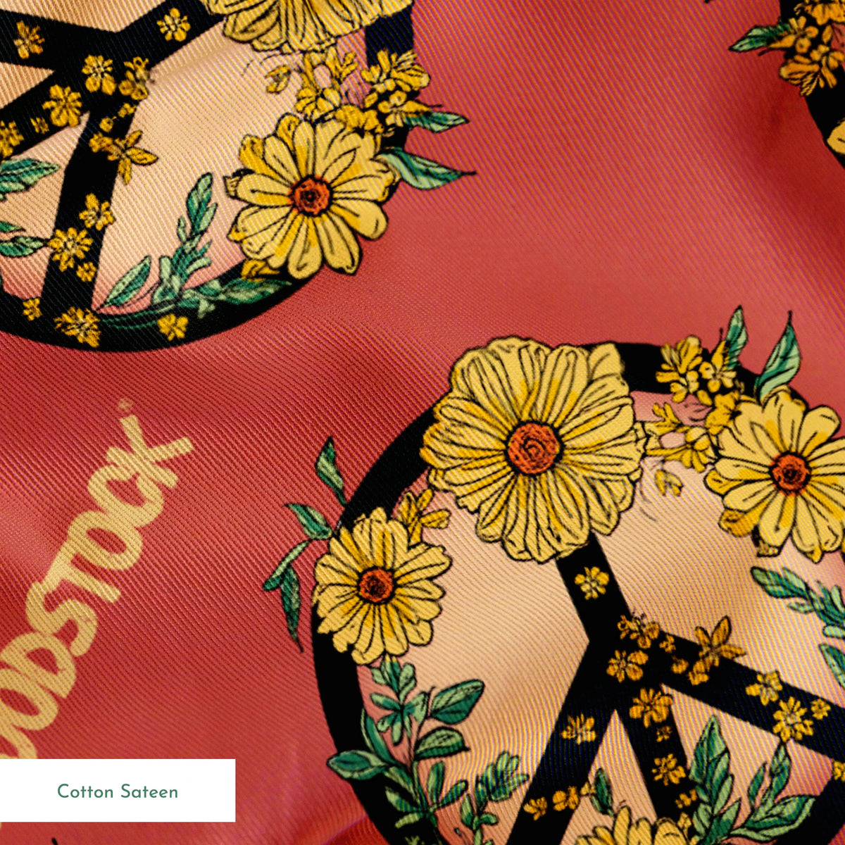 Woodstock Floral Peace Signs on Rust Fabric