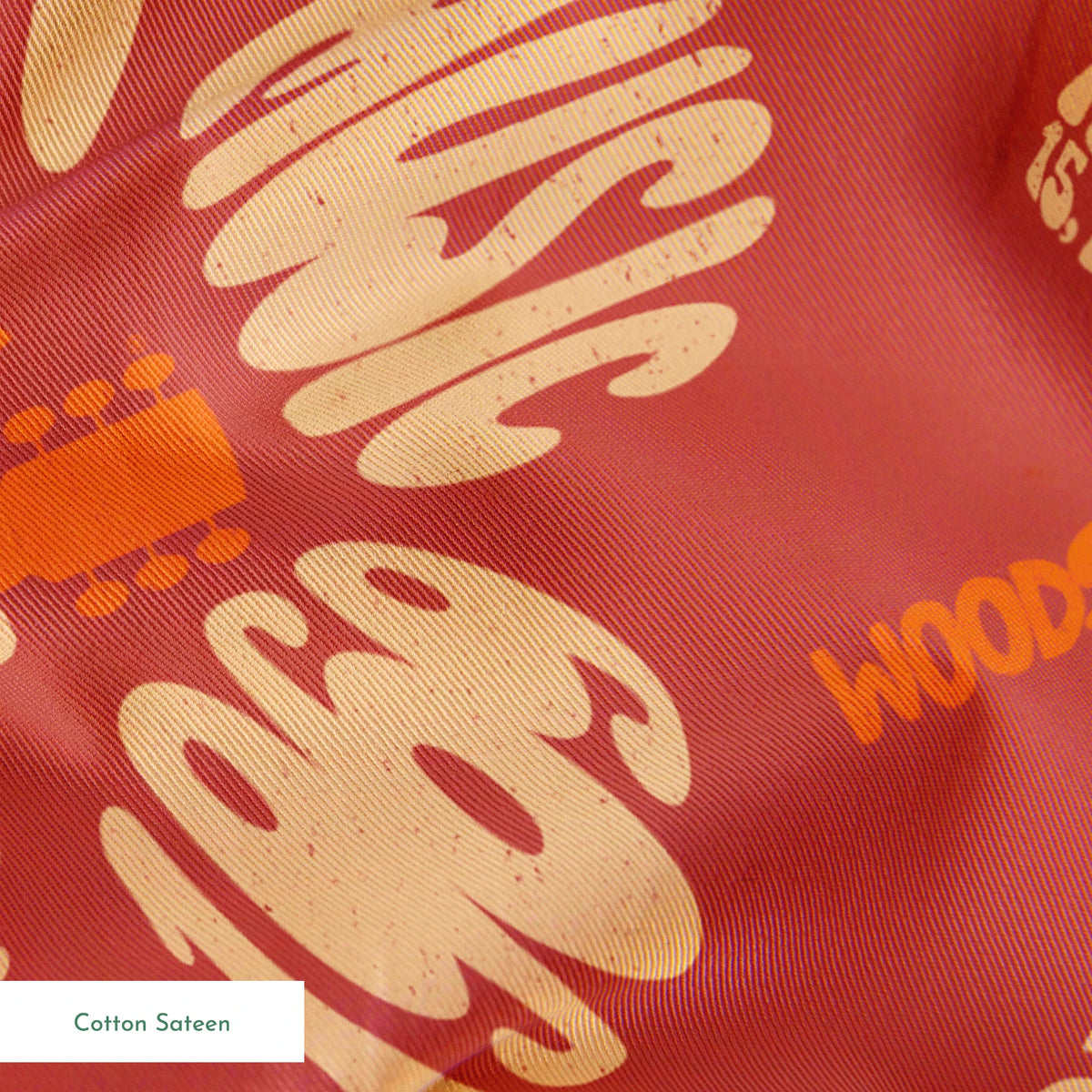 Woodstock Peace, Love, Music Florals on Rust Fabric