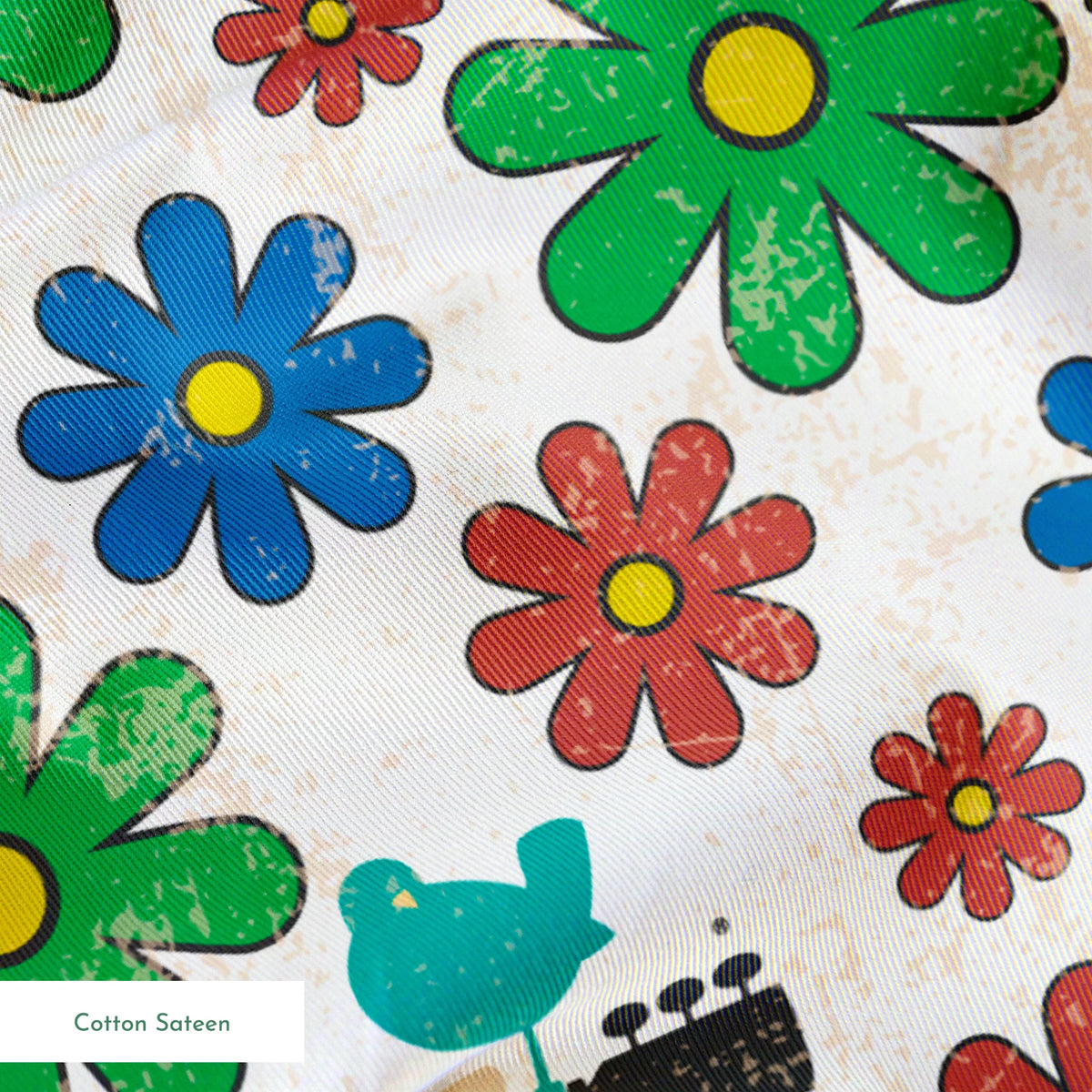 Woodstock Florals on White Fabric