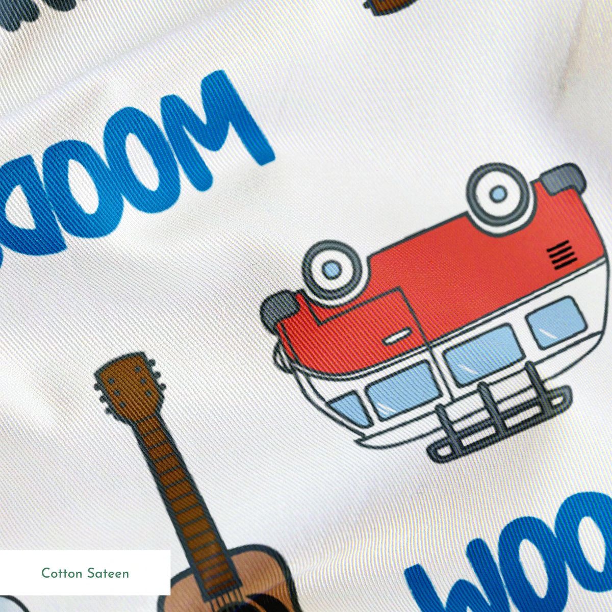 Woodstock Guitars and Vans on White Fabric