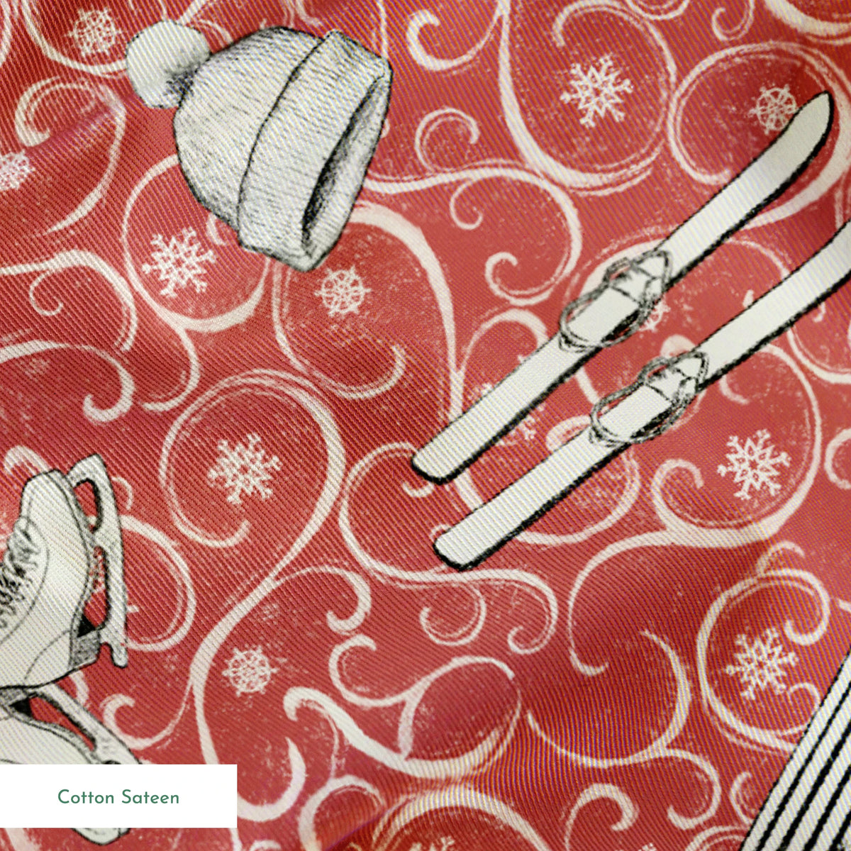 Saturday Evening Post Vintage Winter Fun on Red Fabric