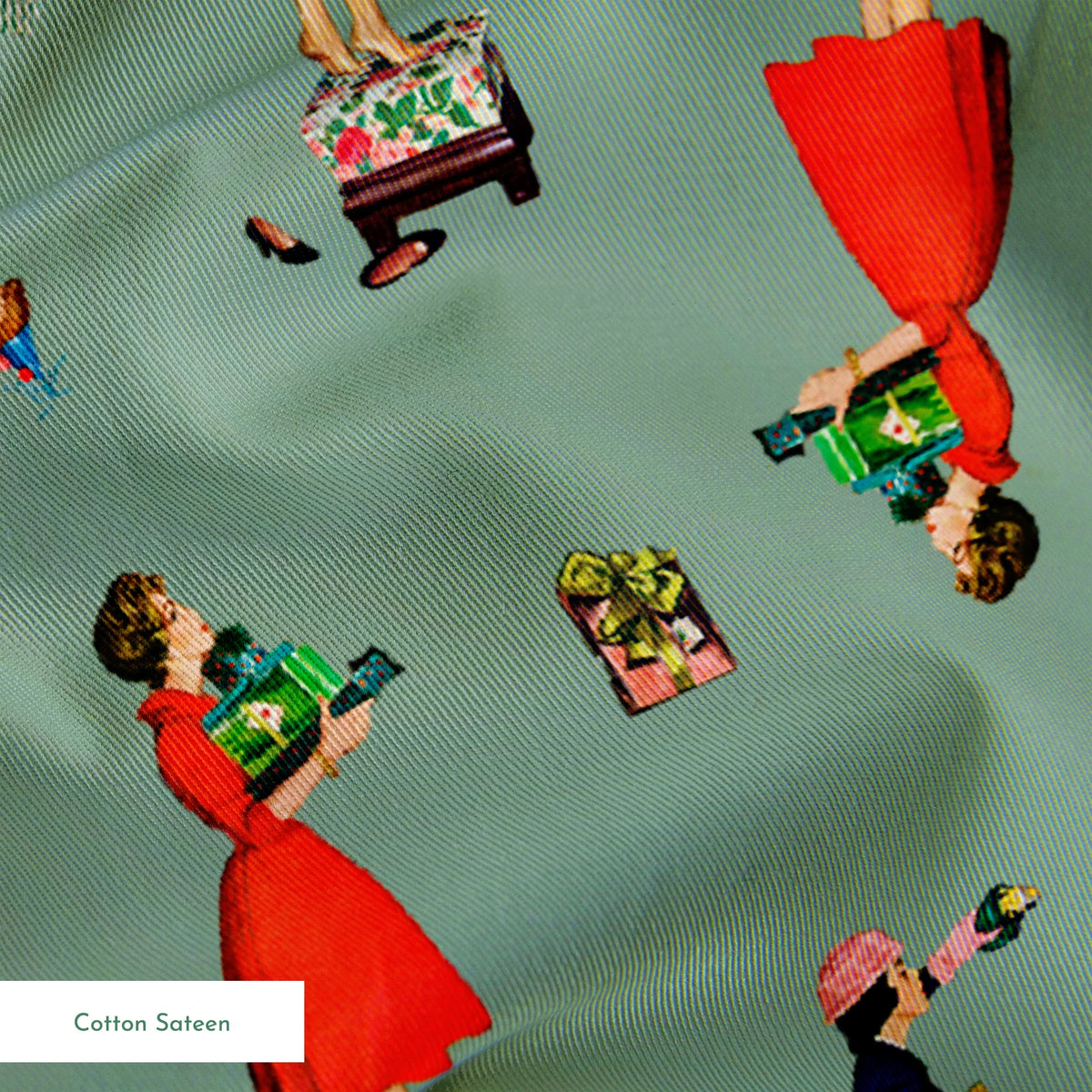 Saturday Evening Post  Holiday Preparations on Green Fabric