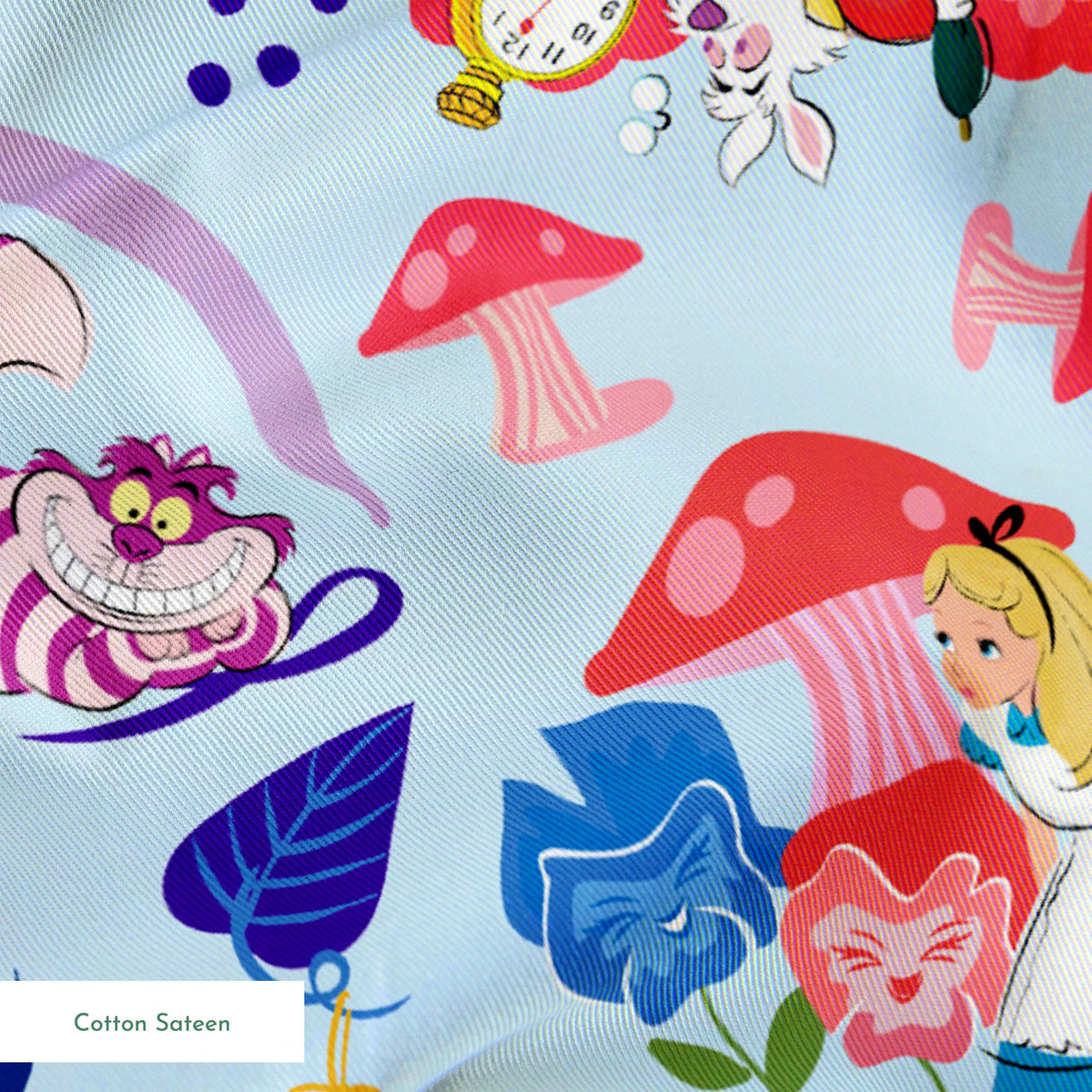 Disney Alice in Wonderland  Wandering in Wonderland on Blue Fabric