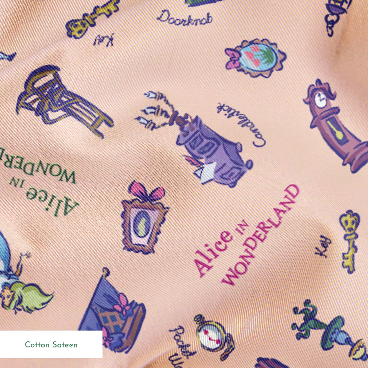 Disney Alice in Wonderland  Down the Rabbit Hole on Pink Fabric