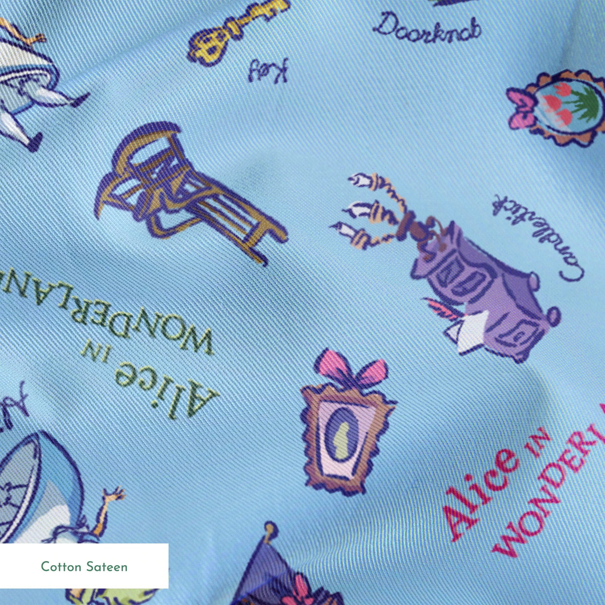 Disney Alice in Wonderland  Down the Rabbit Hole on Blue Fabric