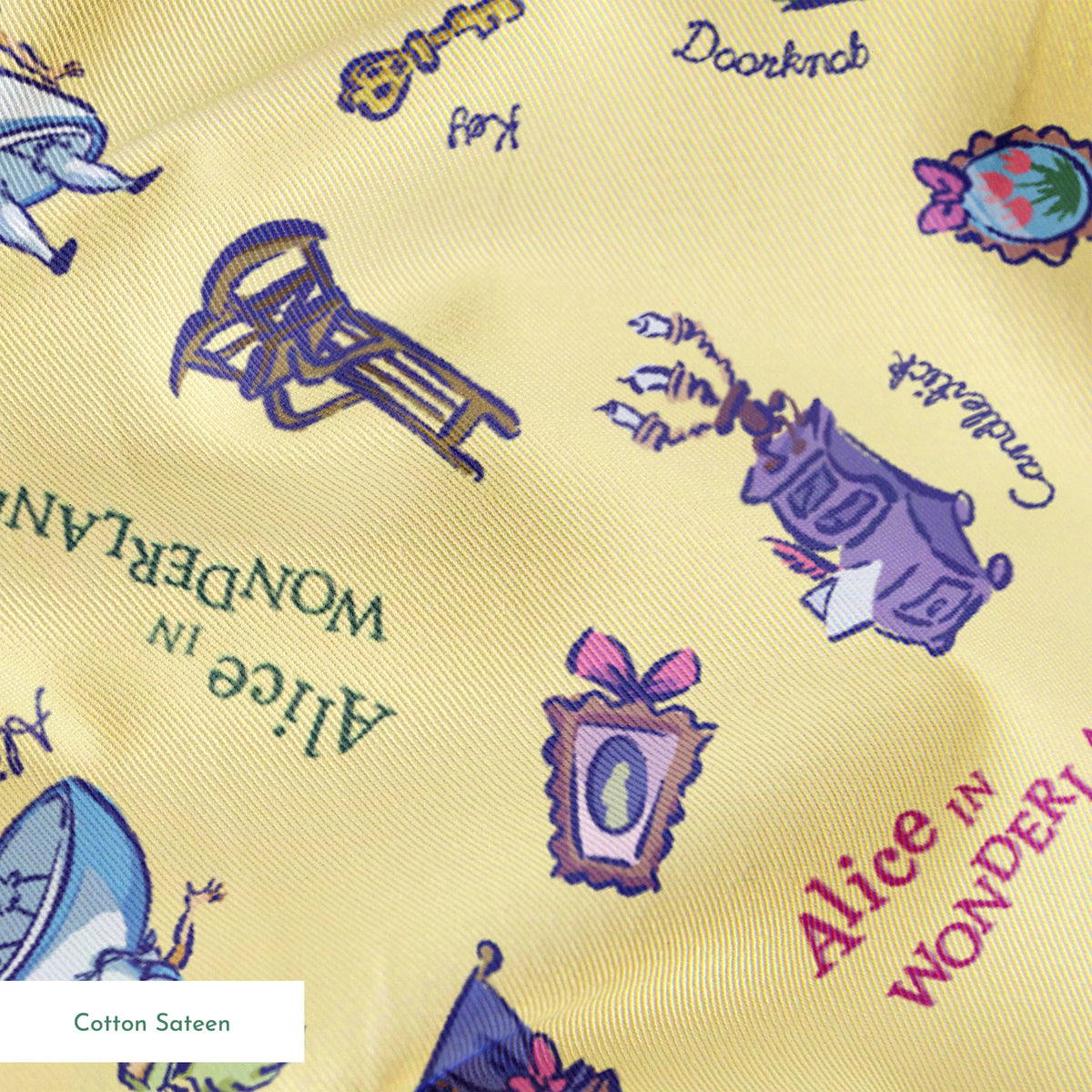Disney Alice in Wonderland  Down the Rabbit Hole on Yellow Fabric