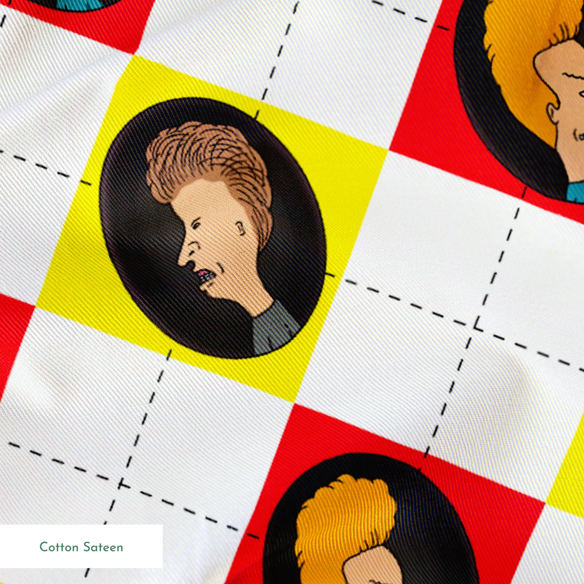Paramount Beavis and Butt-Head Argyle on Red and Yellow Fabric