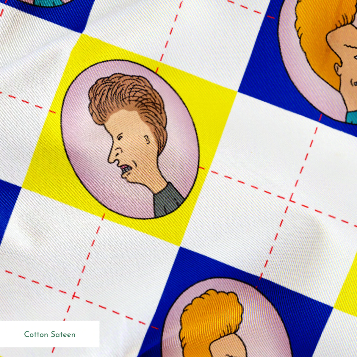 Paramount Beavis and Butt-Head Argyle on Blue and Yellow Fabric