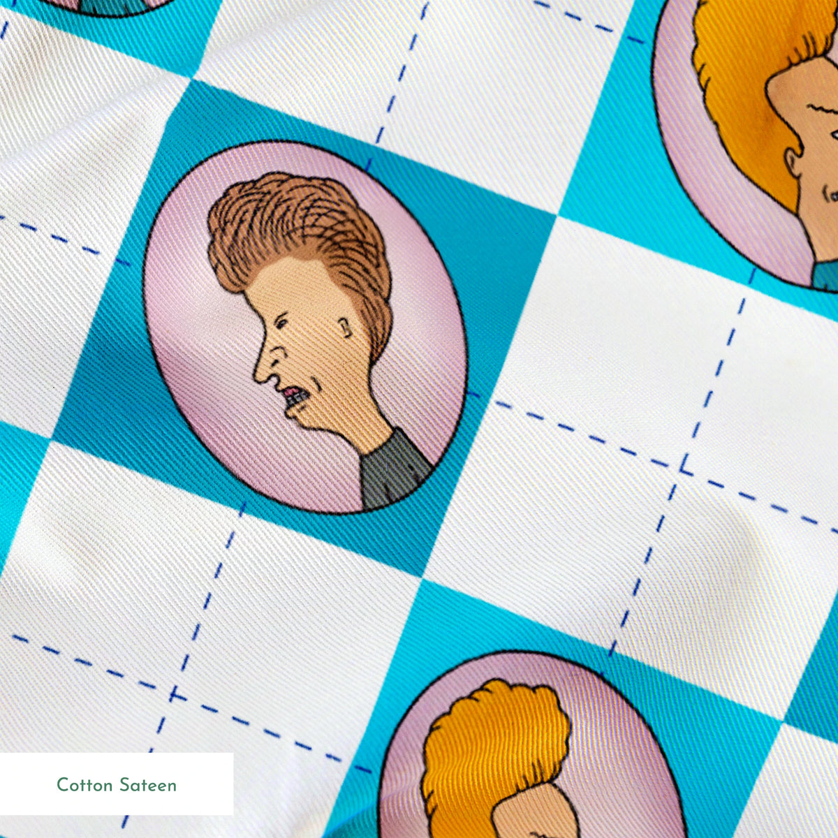 Paramount Beavis and Butt-Head Argyle on Blue Fabric