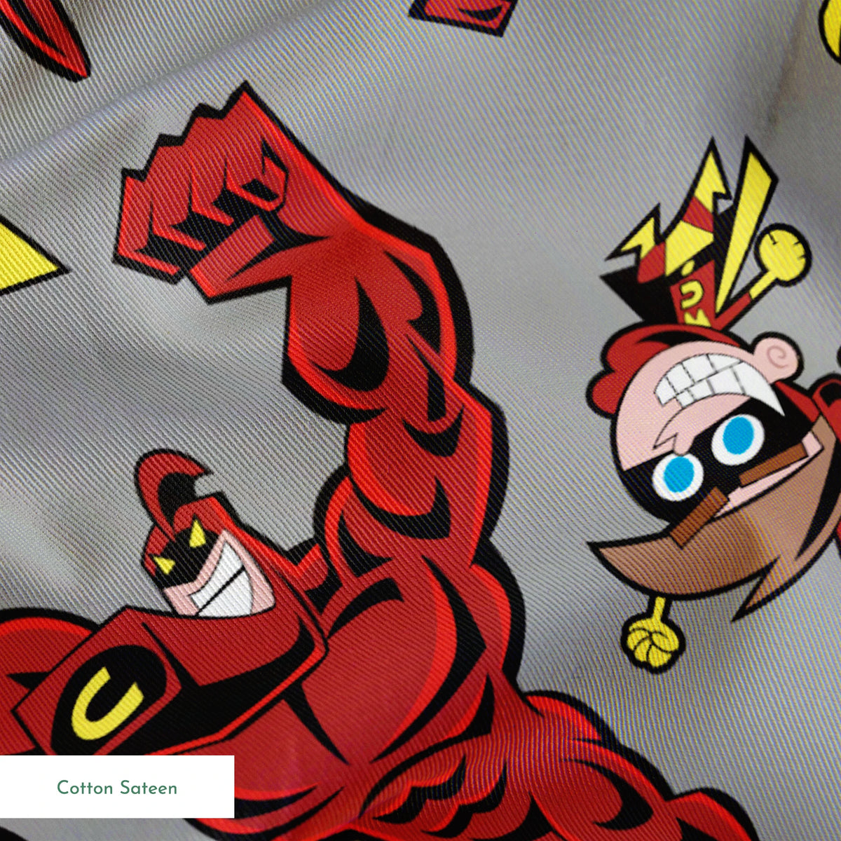 Paramount Fairly OddParents Crimson Chin and Cleft Toss on Gray Fabric