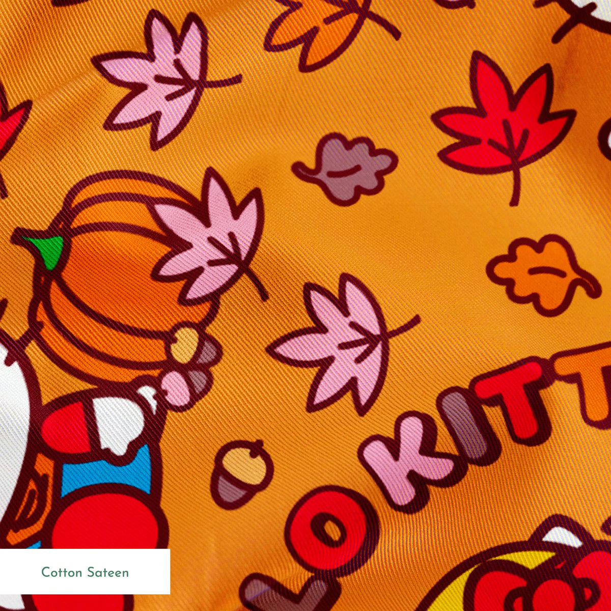 Hello Kitty® Autumn Leaves on Orange Fabric
