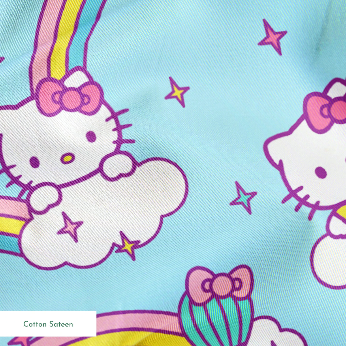 Hello Kitty® Rainbows & Clouds on Blue Fabric