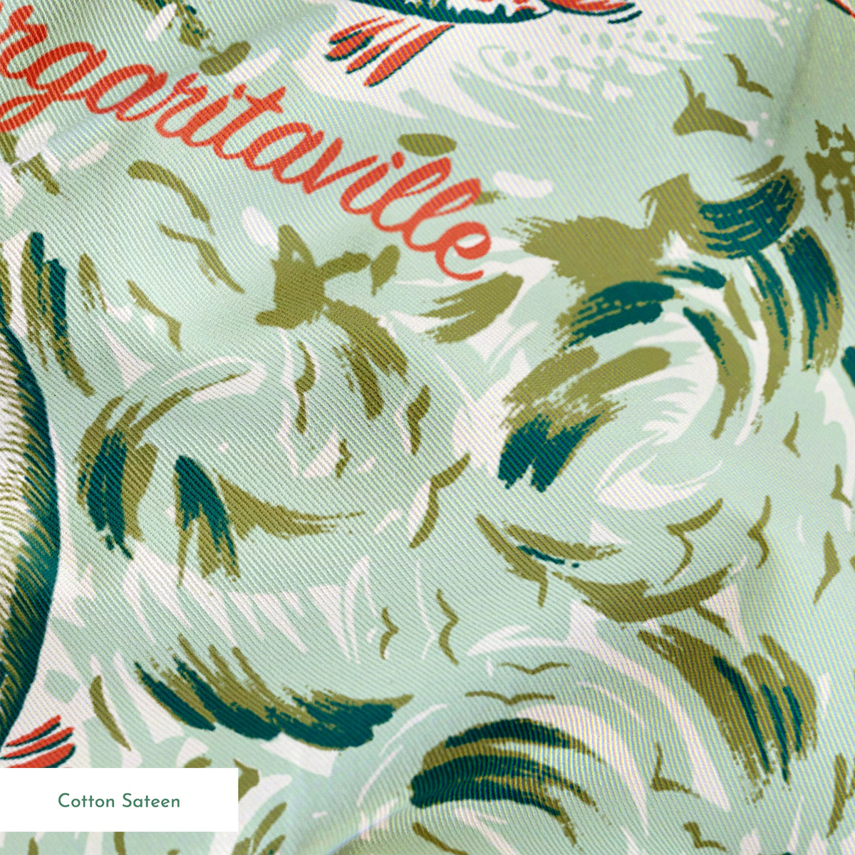 Ornate abstract tropical fish pattern with swirling leaves in vintage Florida style