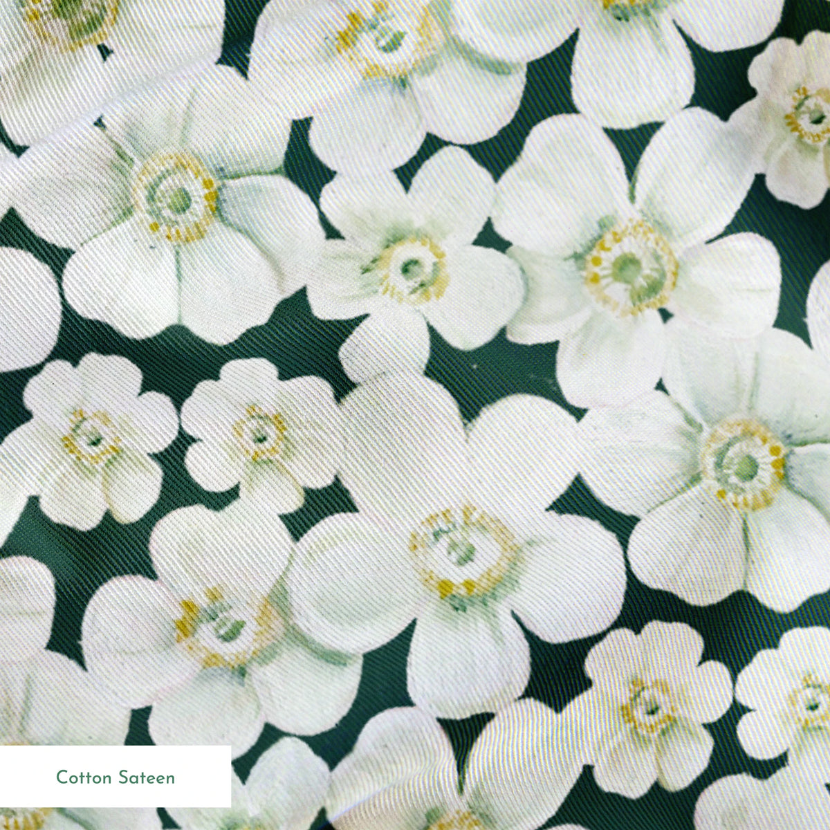 Danielle Murray Anemone Floral on Forest Green Fabric