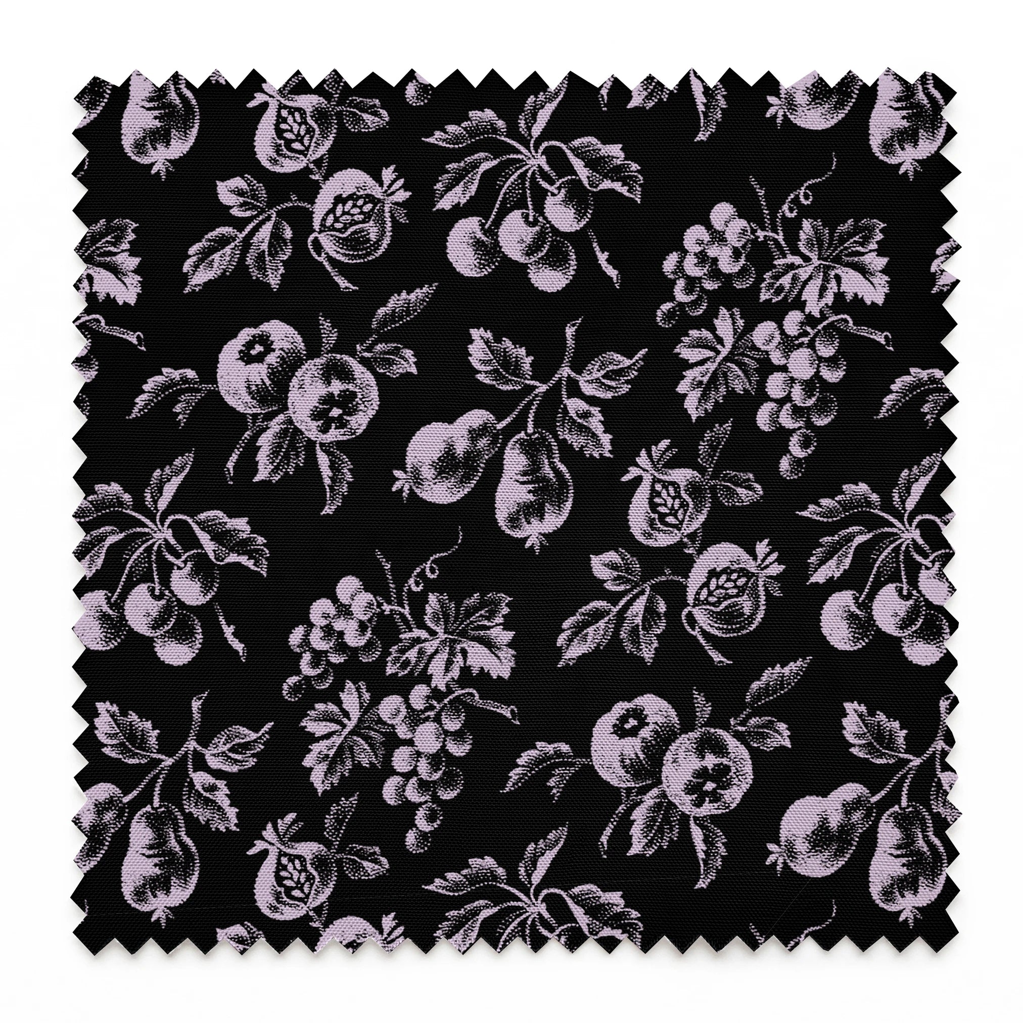 Elegant monochrome floral pattern with delicate white flowers scattered on a black background springs swatch pinked