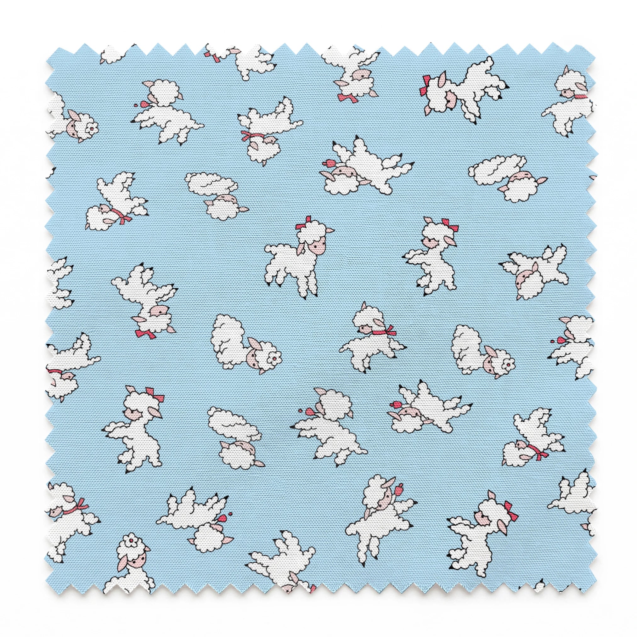 Playful white lambs pattern on light blue background with simple cartoon style illustration springs swatch pinked