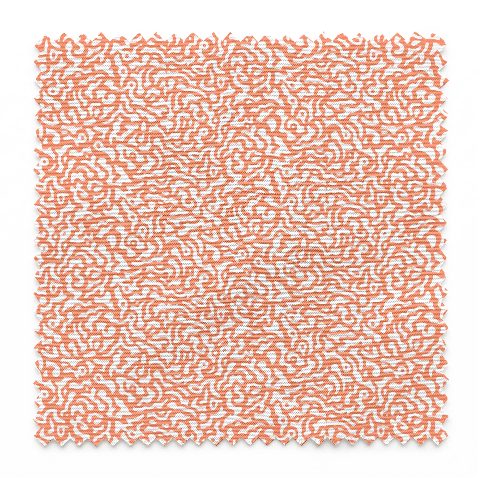 Coral squiggly pattern with organic, maze-like curves on white background springs swatch pinked