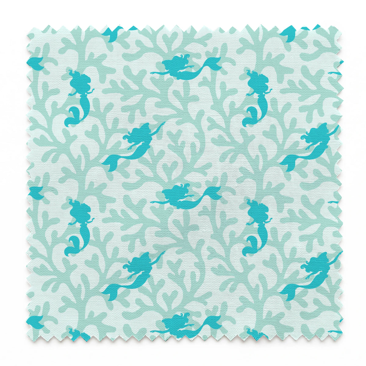 Abstract pattern with light mint green coral shapes and The Little Mermaid silhouettes springs swatch pinked