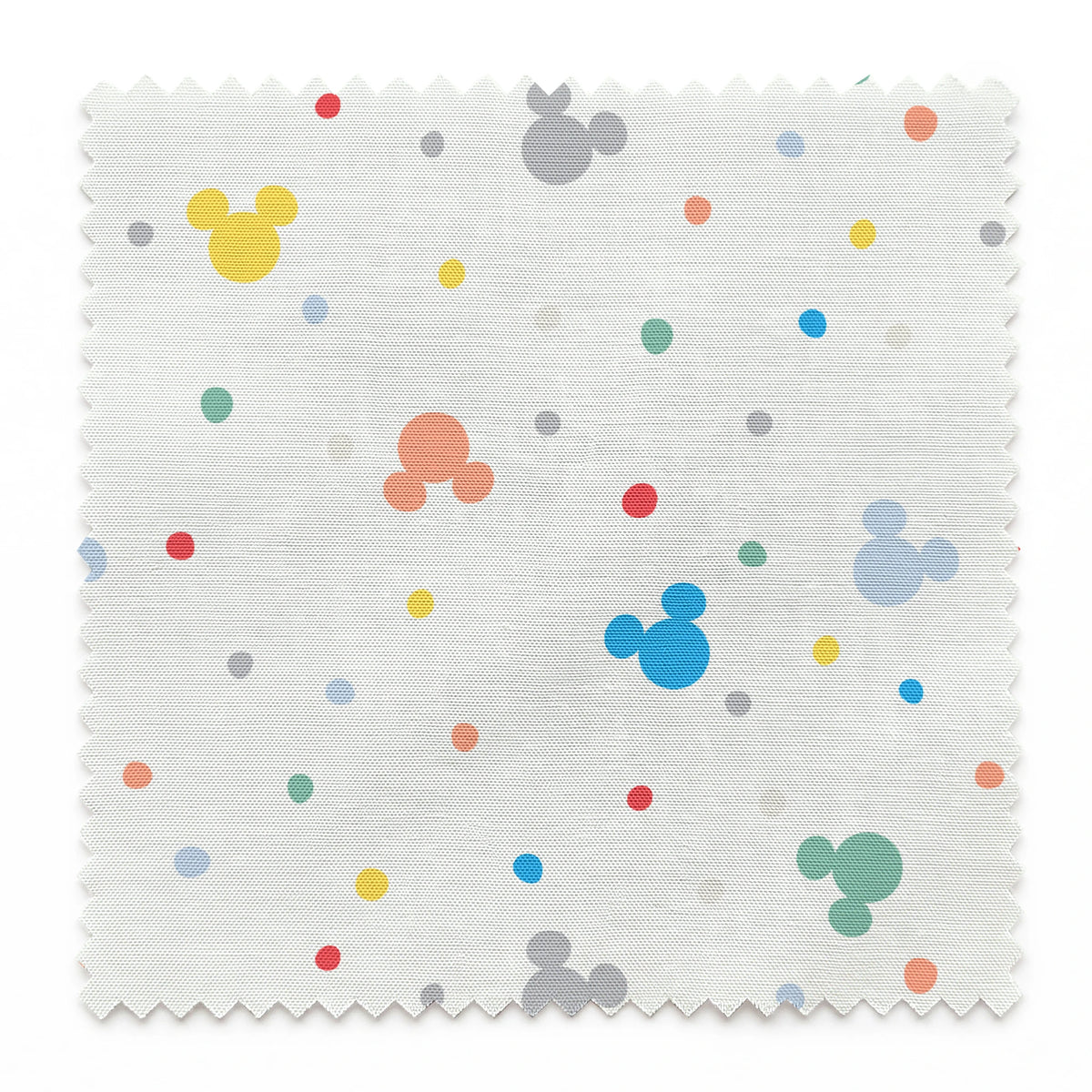Colorful Disney Mickey Mouse silhouette pattern with pastel dots on white background springs swatch pinked