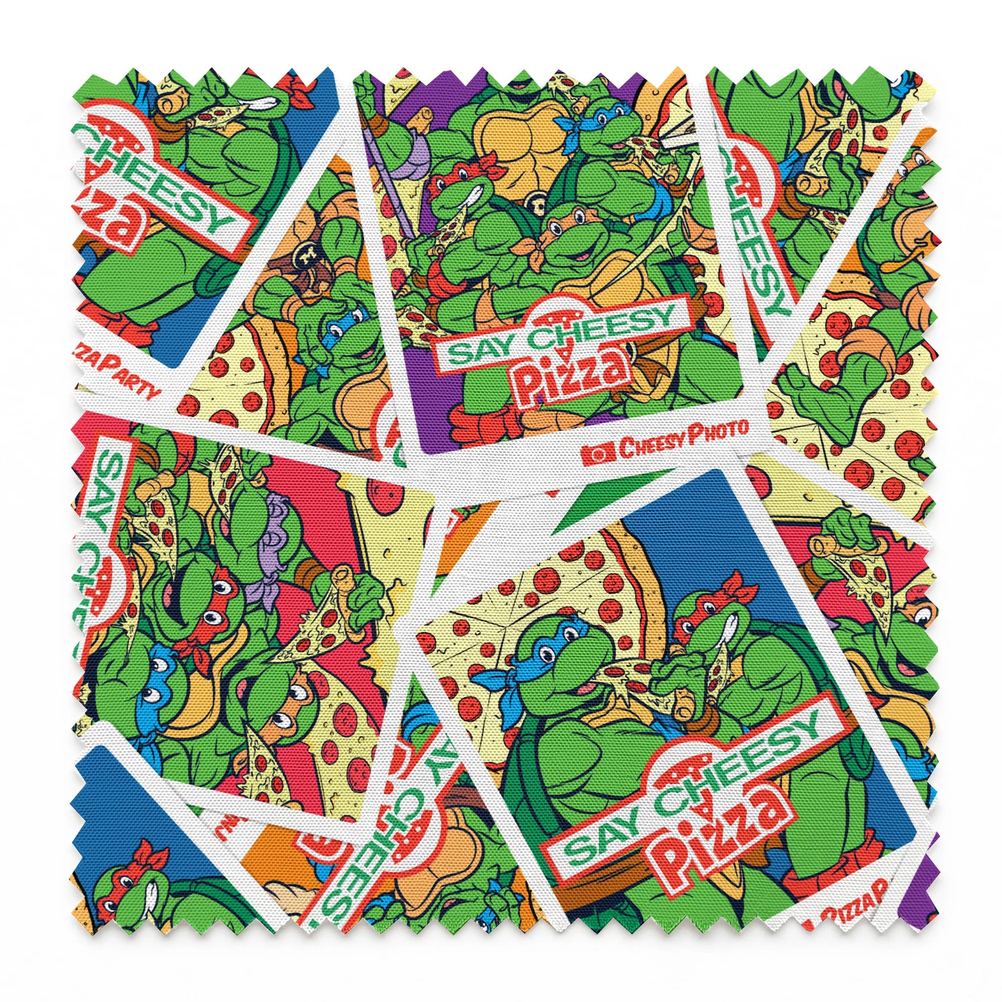 Scattered vintage Teenage Mutant Ninja Turtles trading cards with colorful comic-style artwork springs swatch pinked