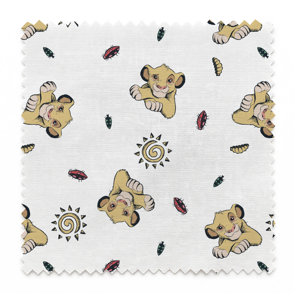 Cute cartoon lion cubs pattern with suns and leaves on white background springs swatch pinked