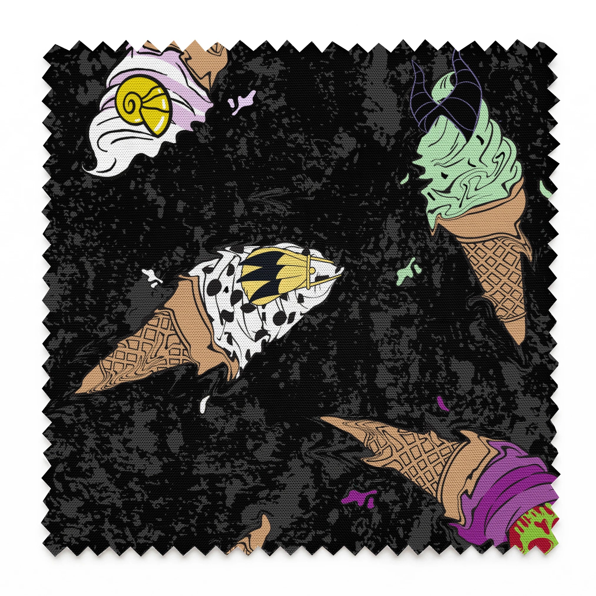Disney Villain-inspired ice cream cones on black background springs swatch pinked