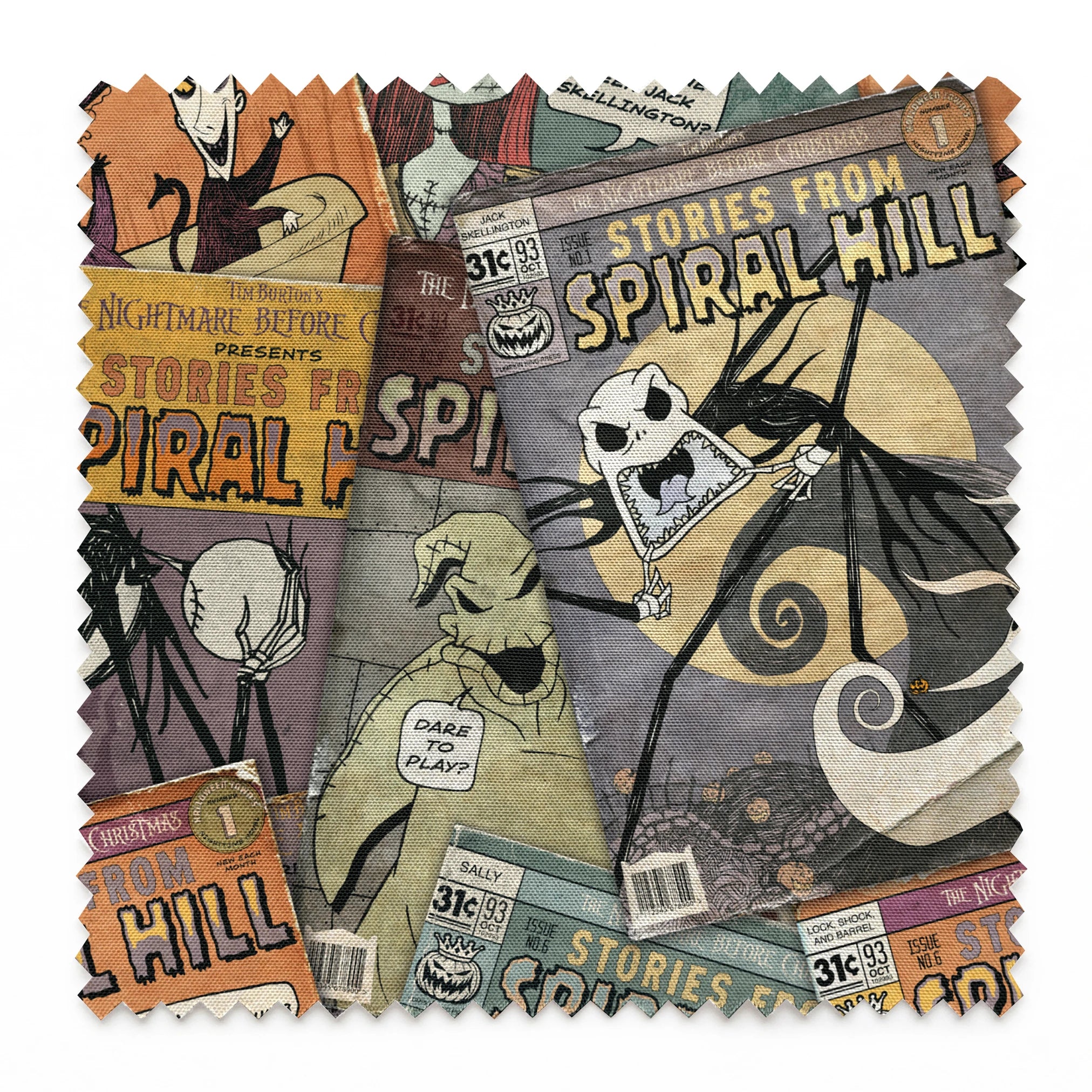 Vintage-style comic books featuring "Stories from Spiral Hill" with spooky skeletal characters on orange and gray covers springs swatch pinked