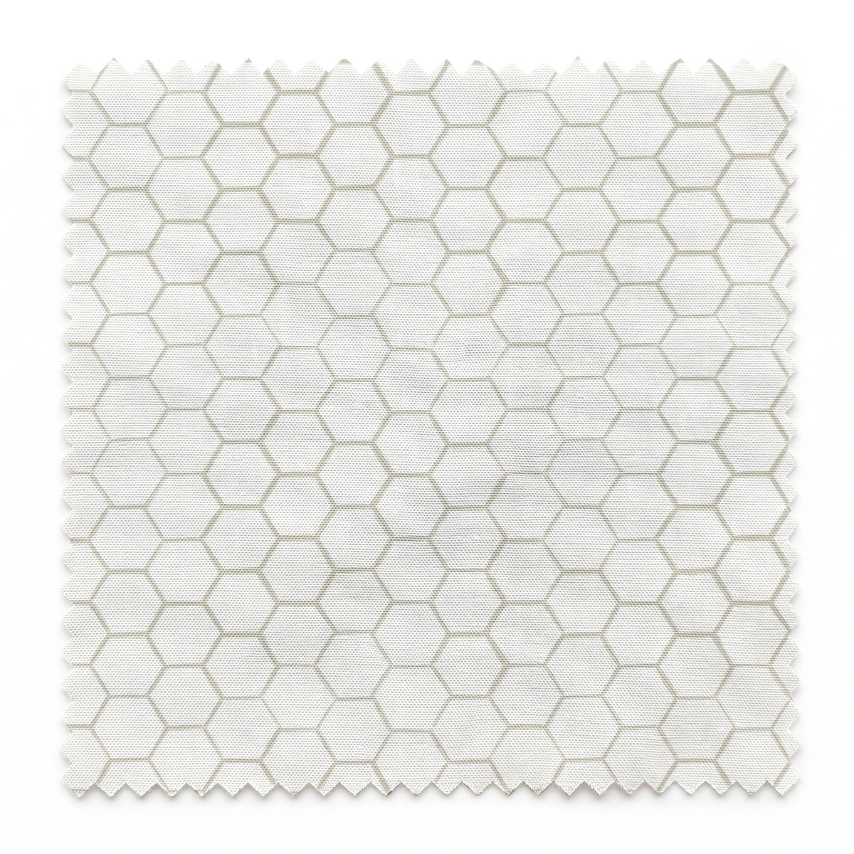 White and beige honeycomb pattern fabric designed by Nicole Tamarin with a subtle, modern farmhouse style. springs swatch pinked