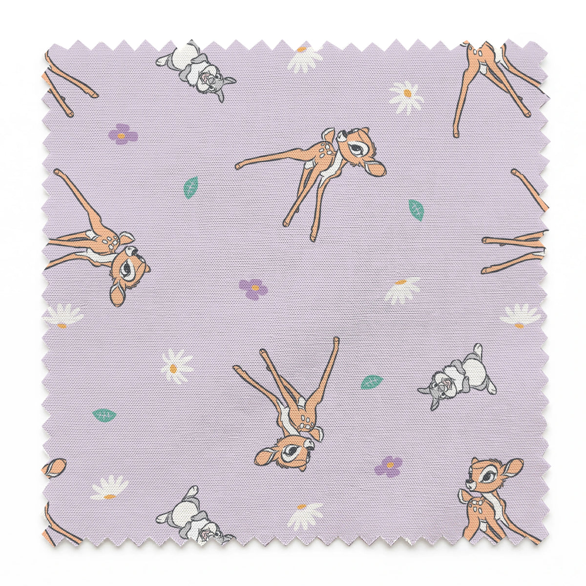 Seamless pattern of cartoon deer and bunnies with daisies and small flowers on lavender background springs swatch pinked