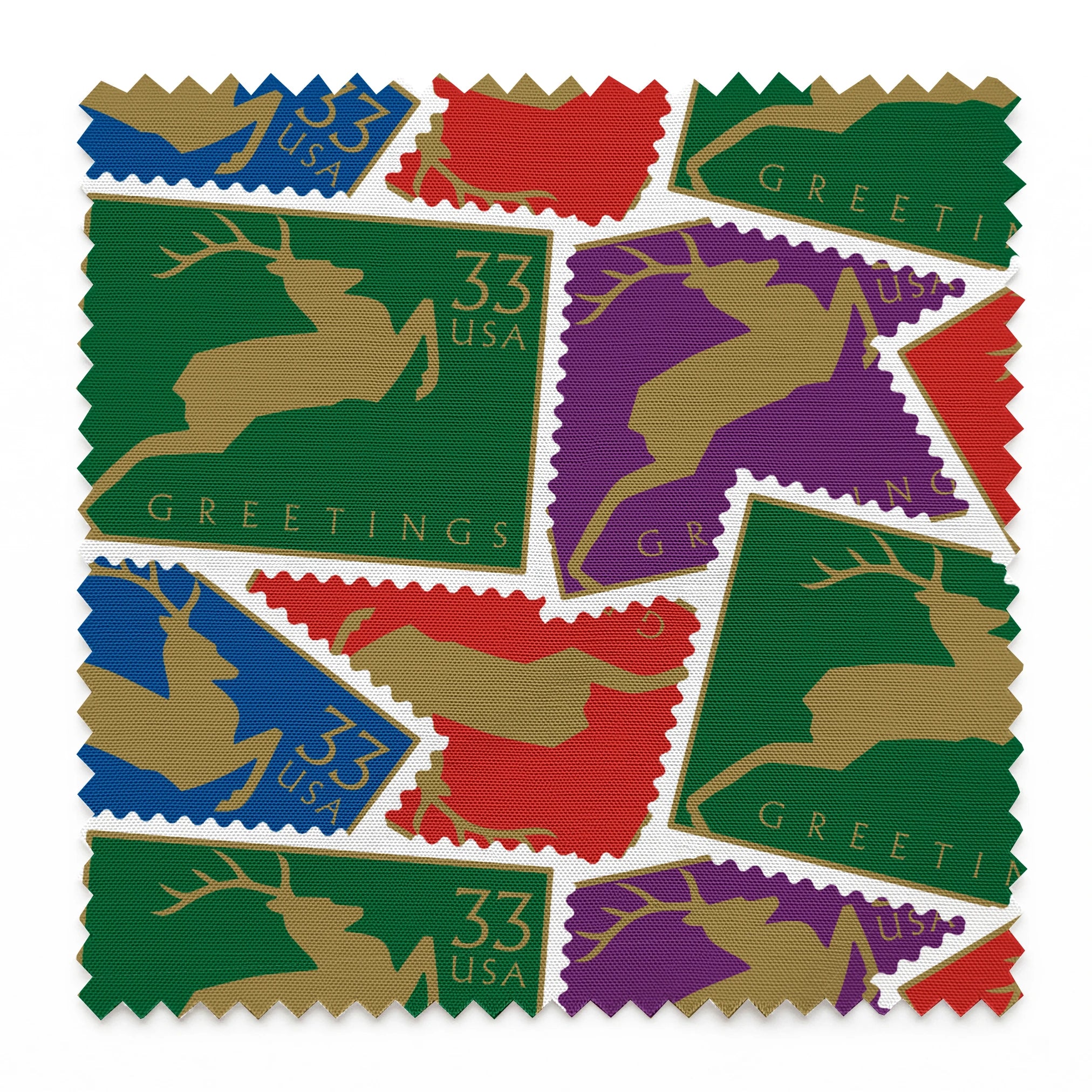 USPS Golden Deer Stamp Collage Fabric