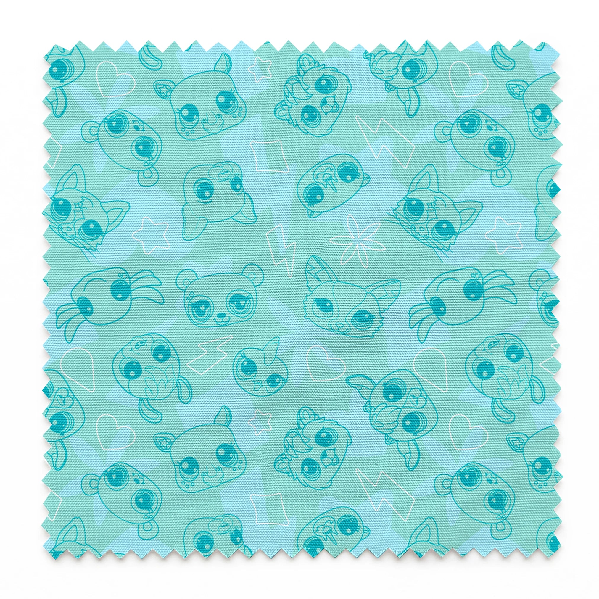 Hasbro Littliest Pet Shop Pet Outlines on Teal Fabric