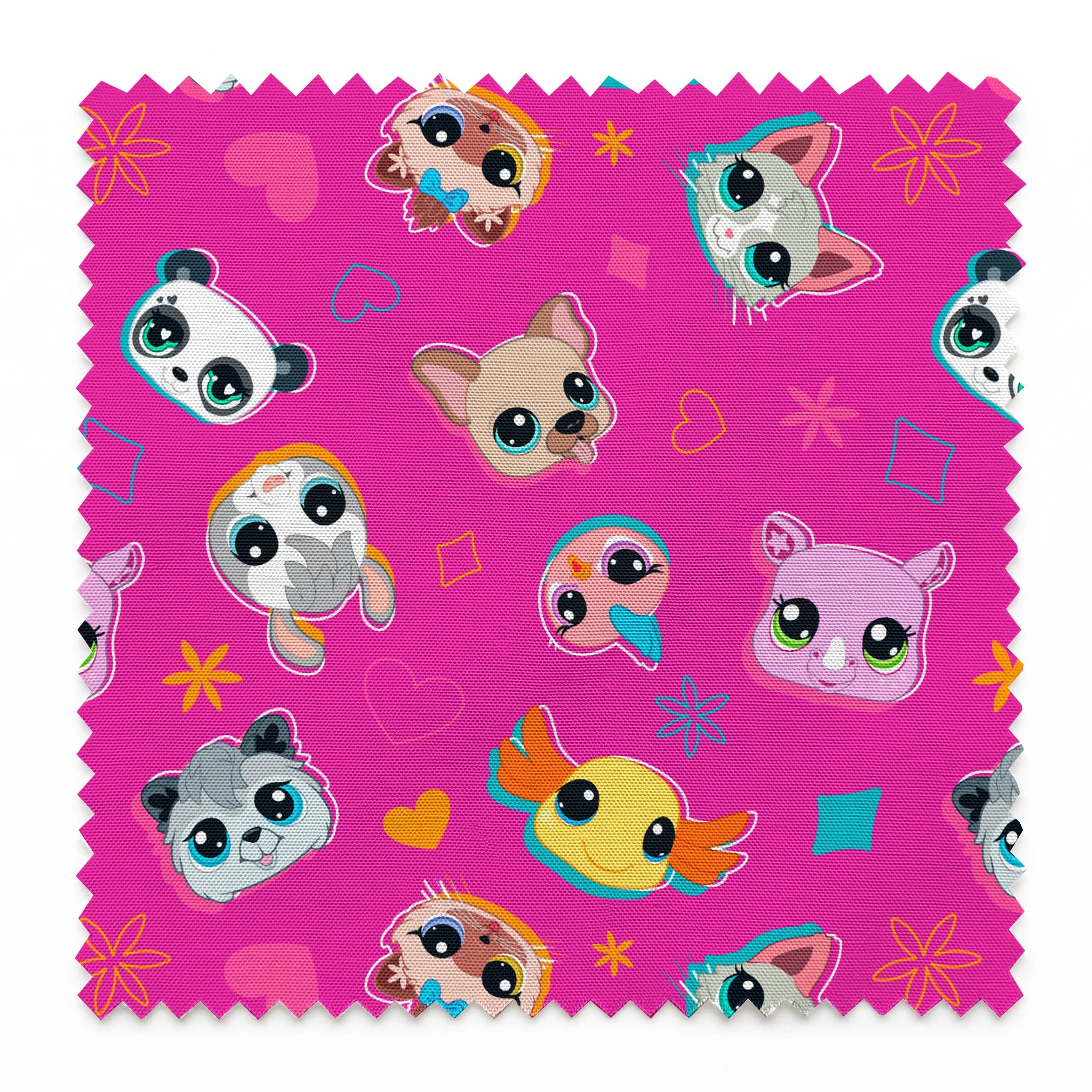 Hasbro Littliest Pet Shop Shapes and Faces on Hot Pink Fabric