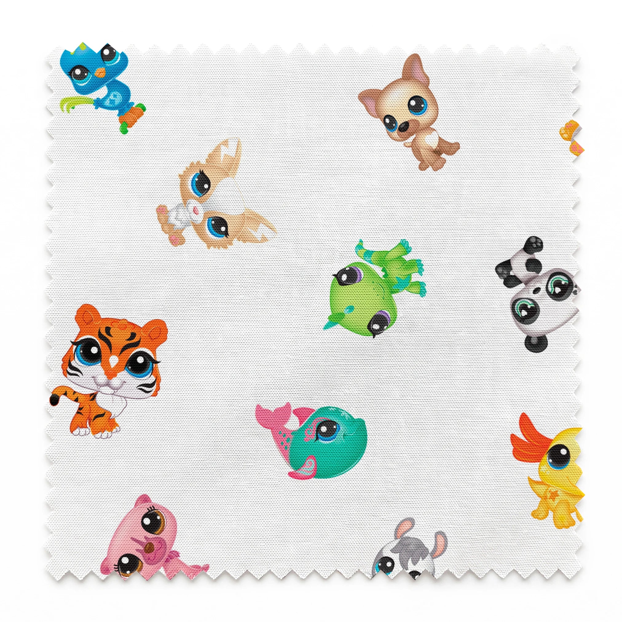 Hasbro Littliest Pet Shop Character Collage on White Fabric