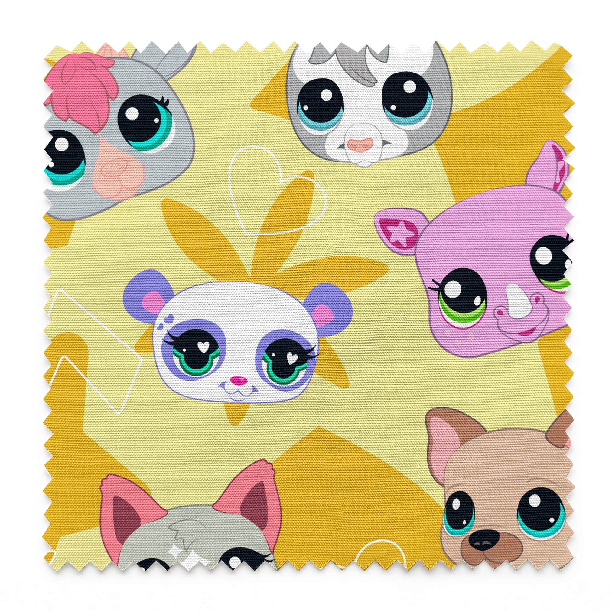 Hasbro Littliest Pet Shop Cute Faces Toss on Yellow Fabric