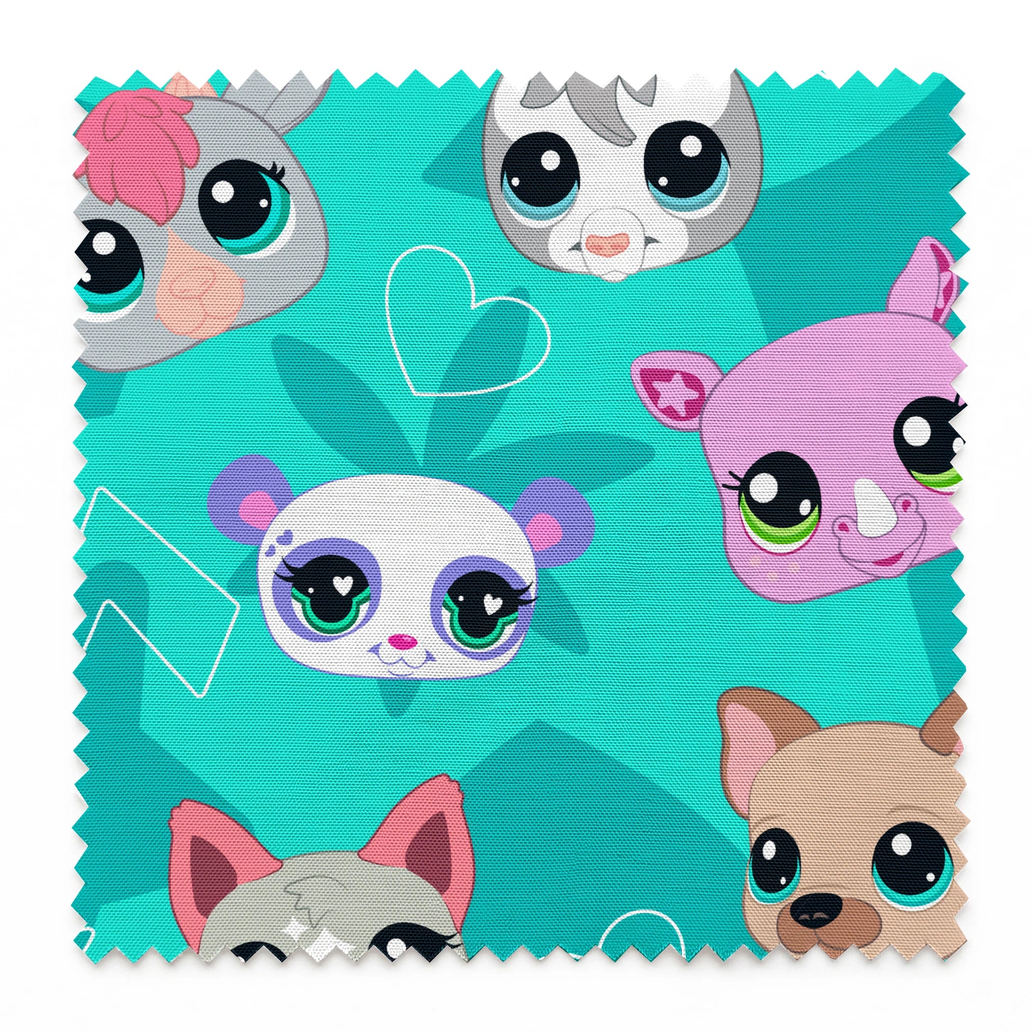 Hasbro Littliest Pet Shop Cute Faces Toss on Teal Fabric