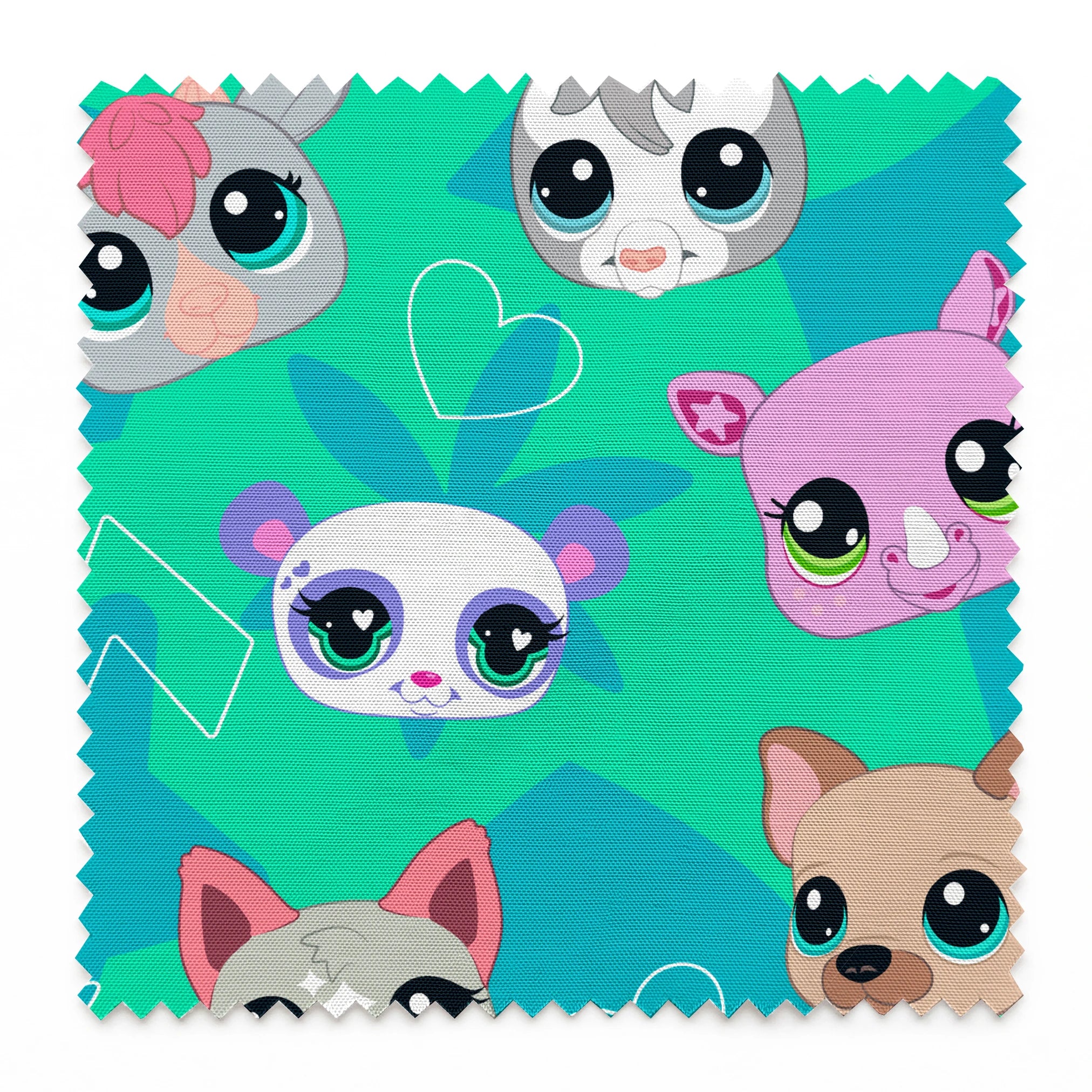 Hasbro Littliest Pet Shop Cute Faces Toss on Seafoam Green Fabric