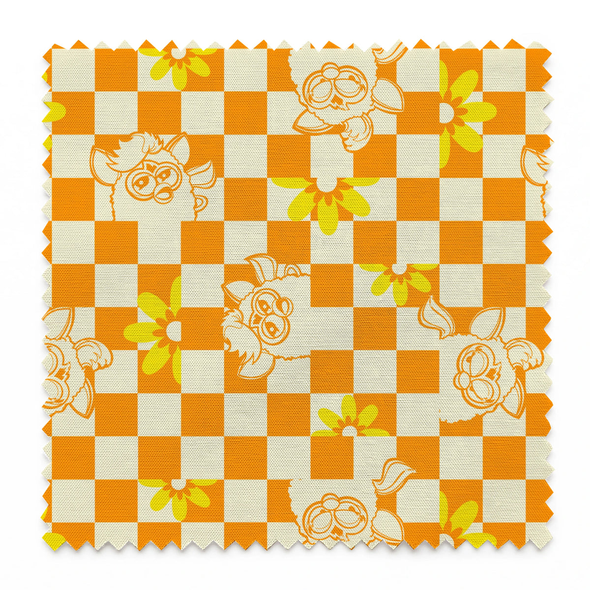 Hasbro Furby Checkered Flowers on Orange Fabric