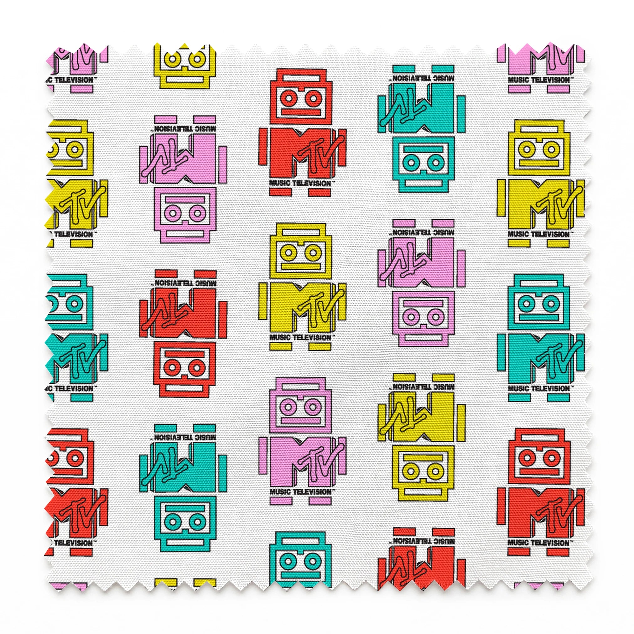 Paramount MTV  Logo Robots on White Fabric