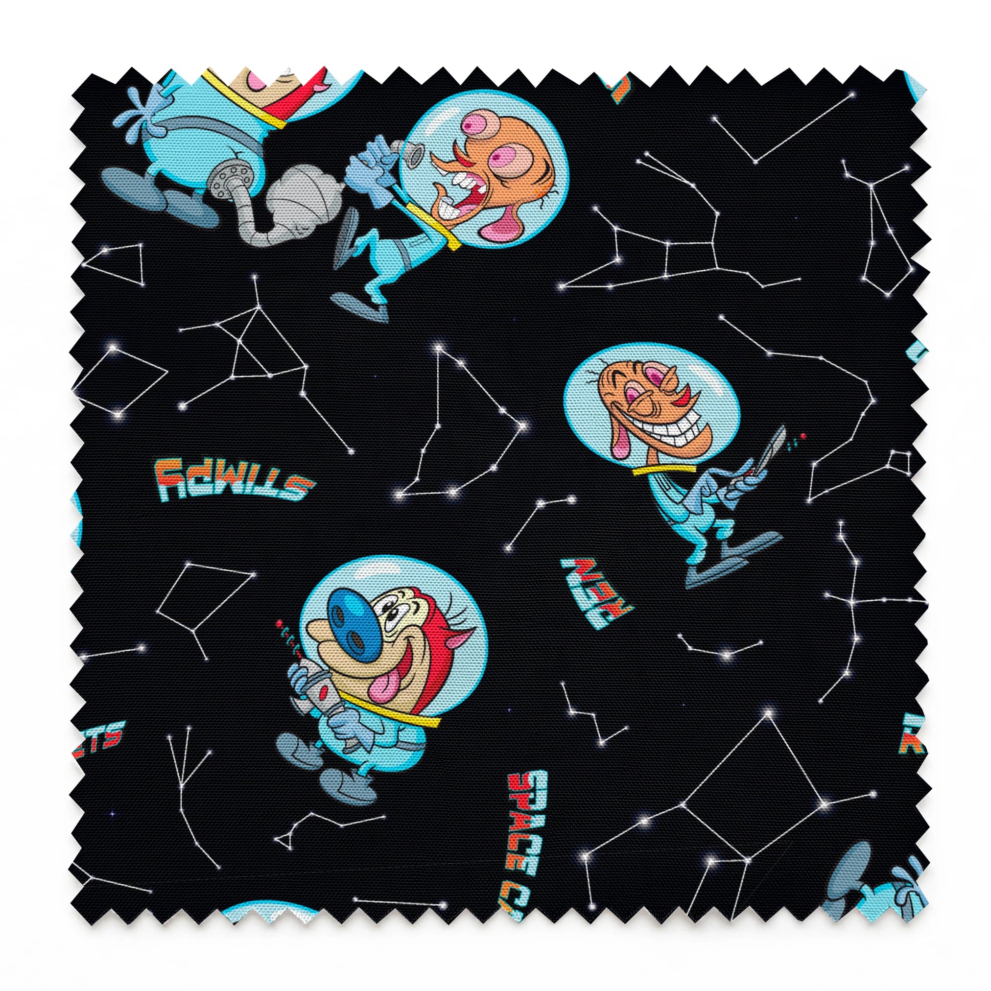 Ren & Stimpy Space Cadets on Black Fabric