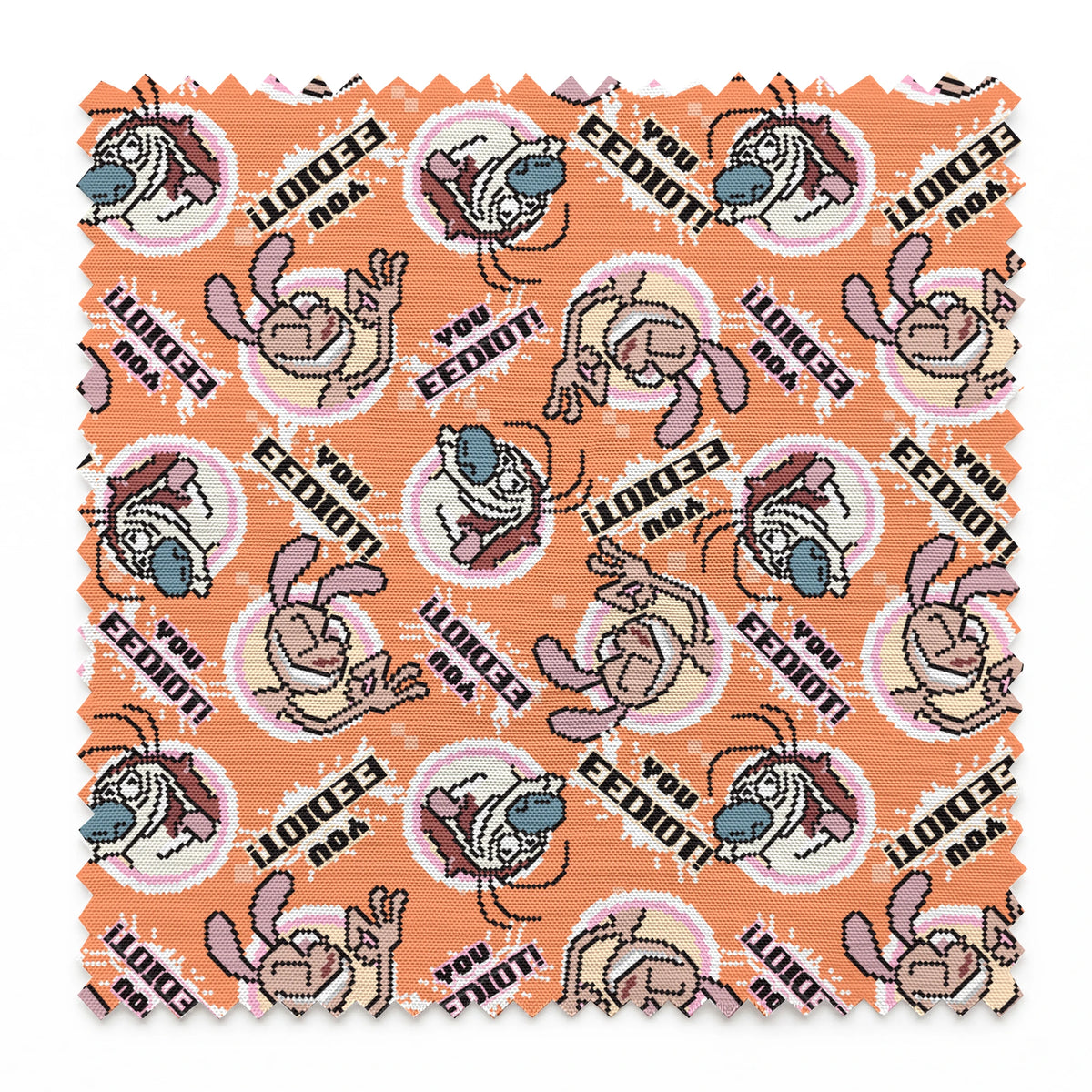 Ren & Stimpy EEDIOT! Pixels on Orange Fabric