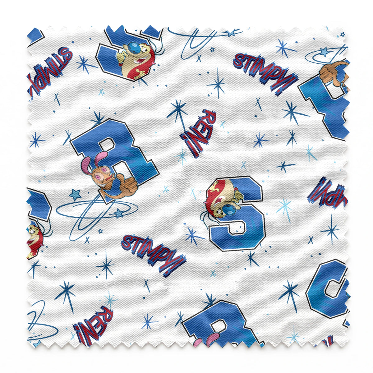 Ren & Stimpy Varsity Letters on White Fabric