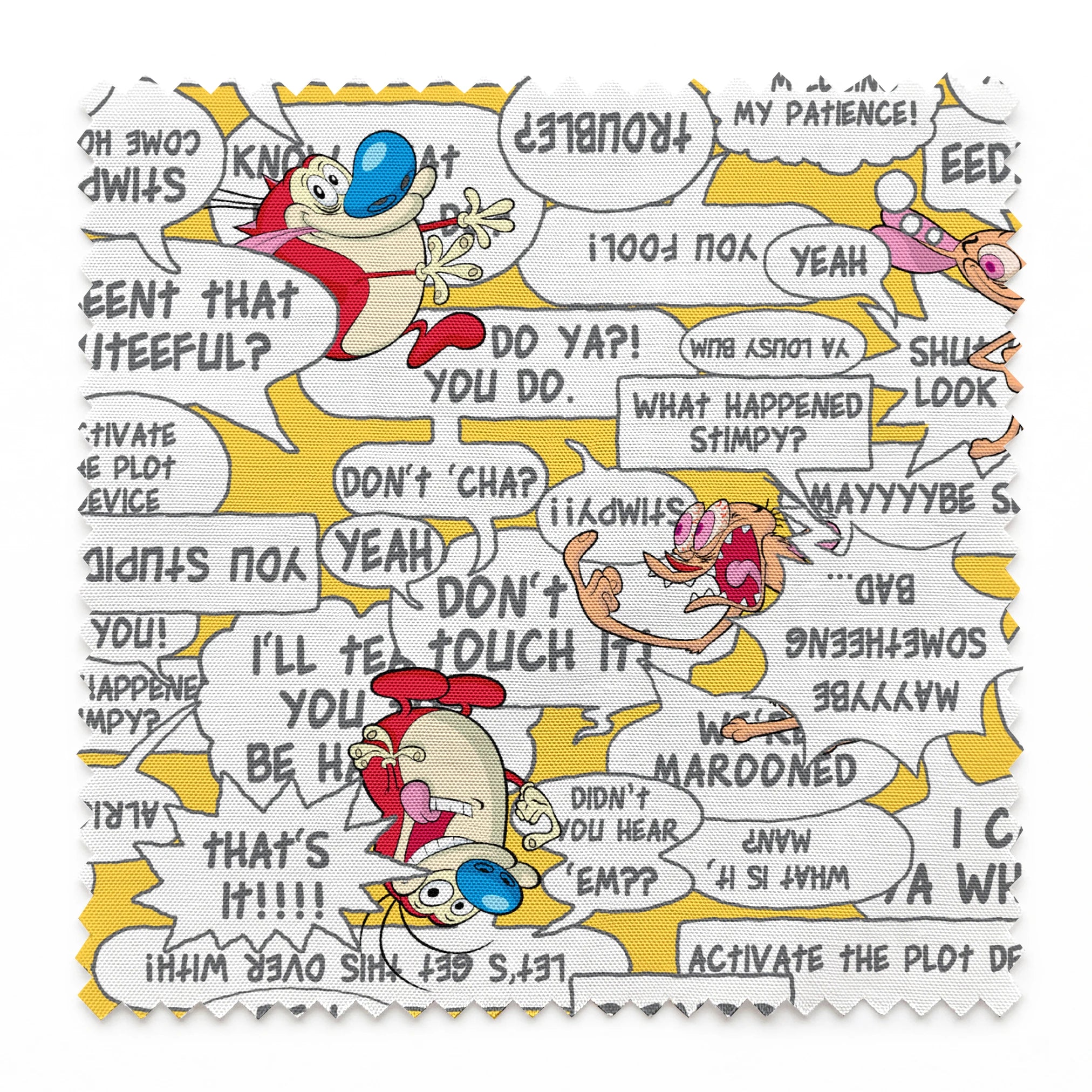 Ren & Stimpy Word Blurbs on Yellow Fabric