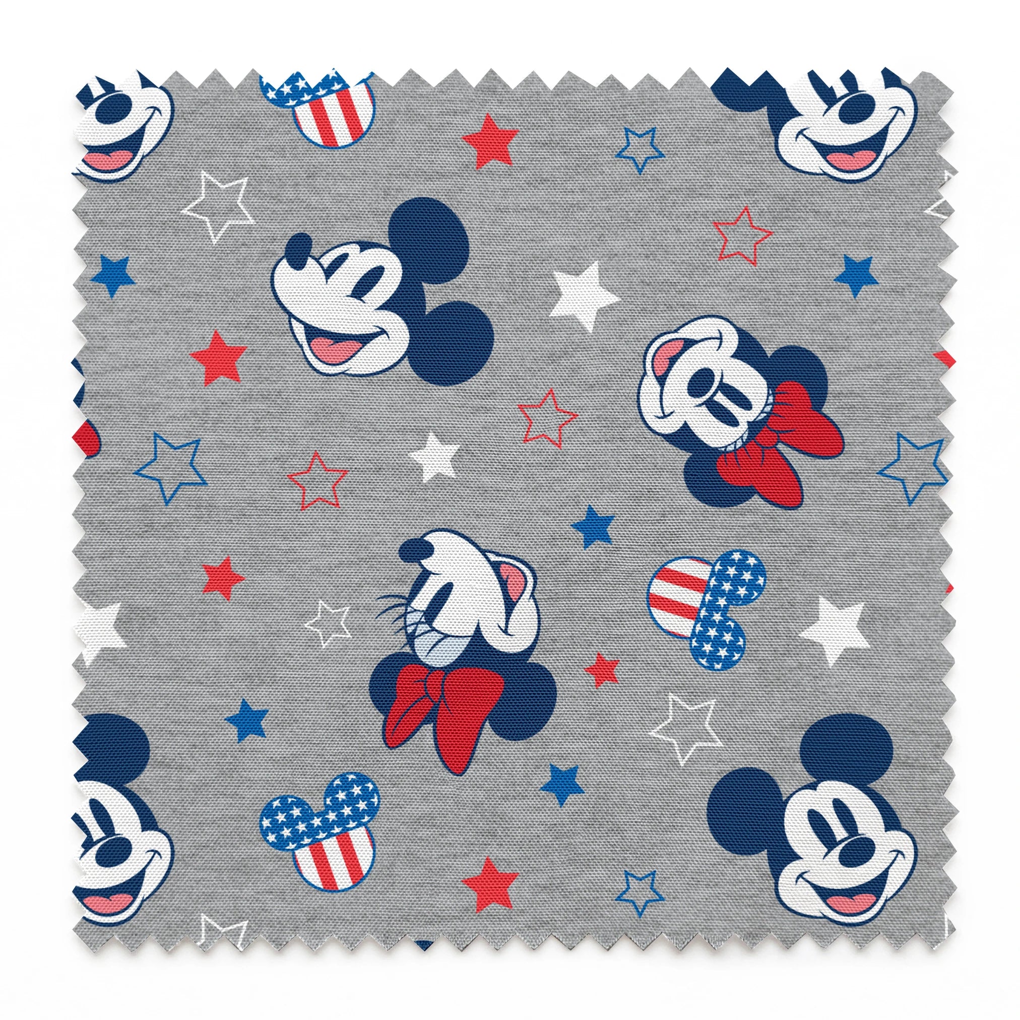 Disney Mickey and Minnie Patriotic Stars on Gray Fabric