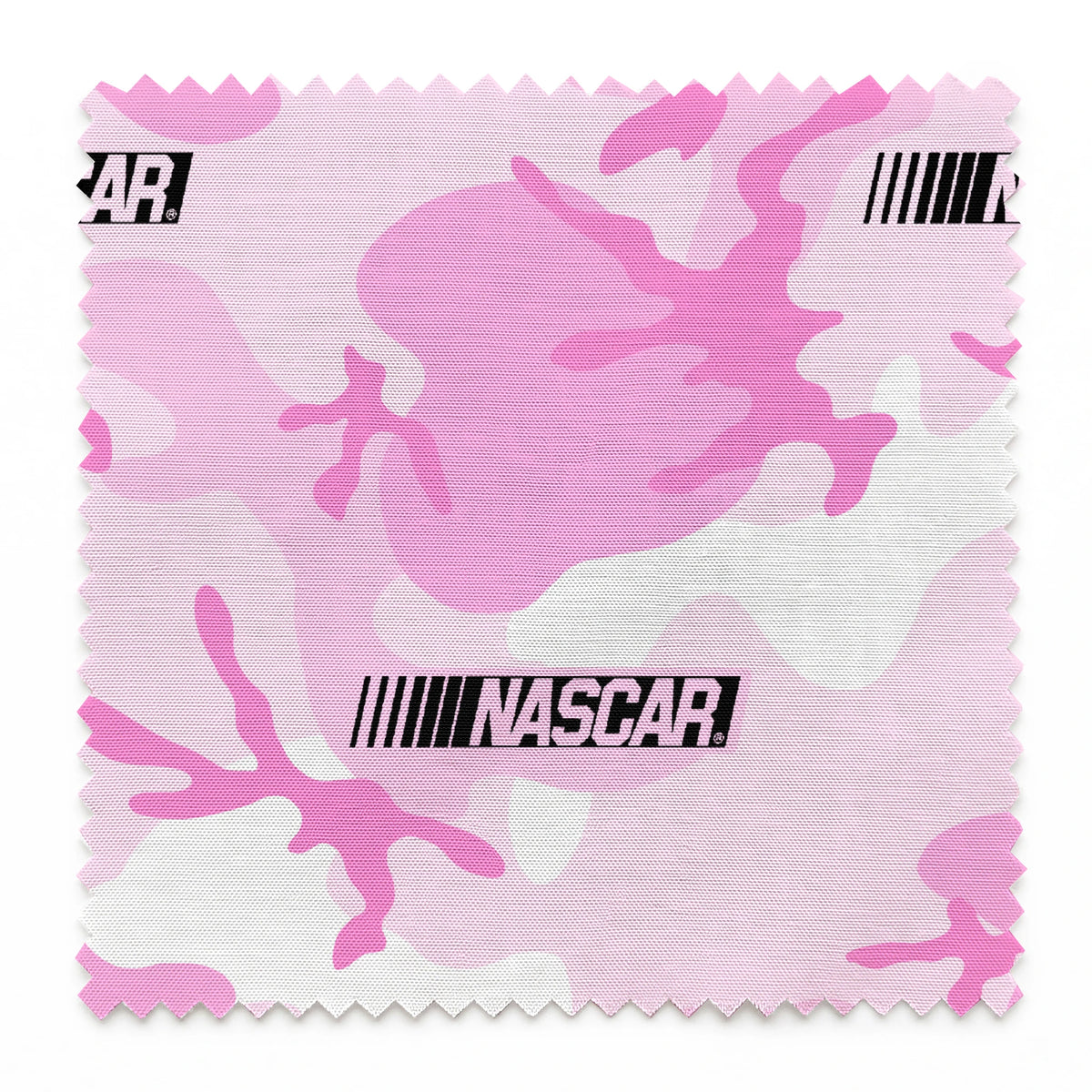 NASCAR® Retro Logo and Camo Toss on Pink Fabric
