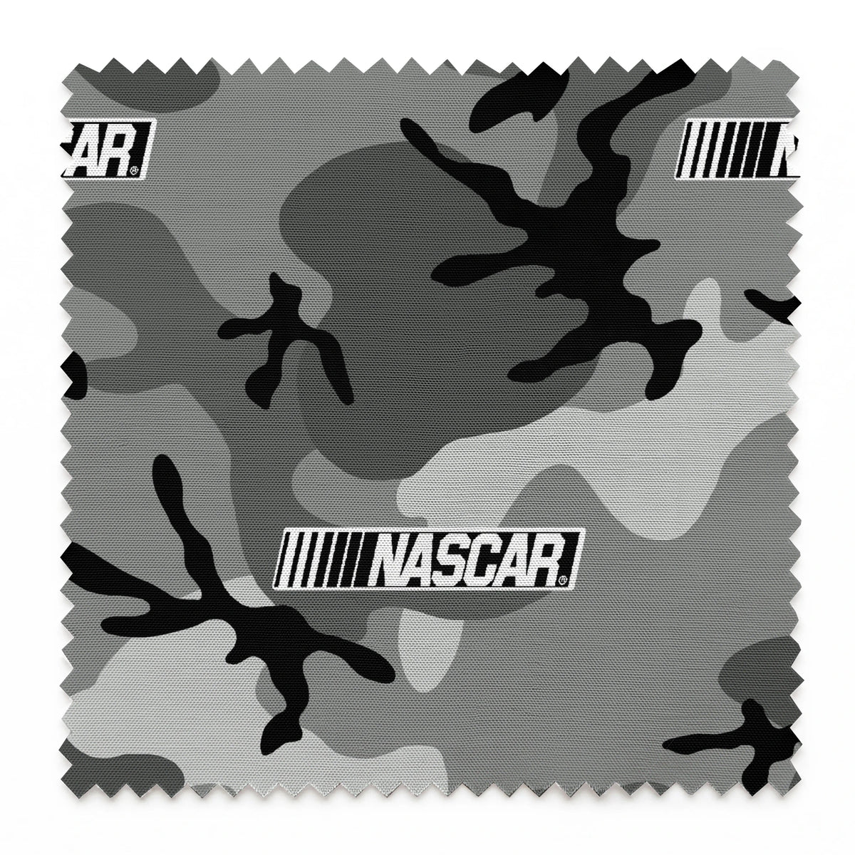 NASCAR® Retro Logo and Camo Toss on Grey Fabric