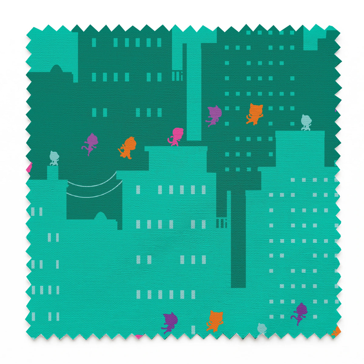 Disney Jr's. SuperKitties Super Skyline on Teal Fabric