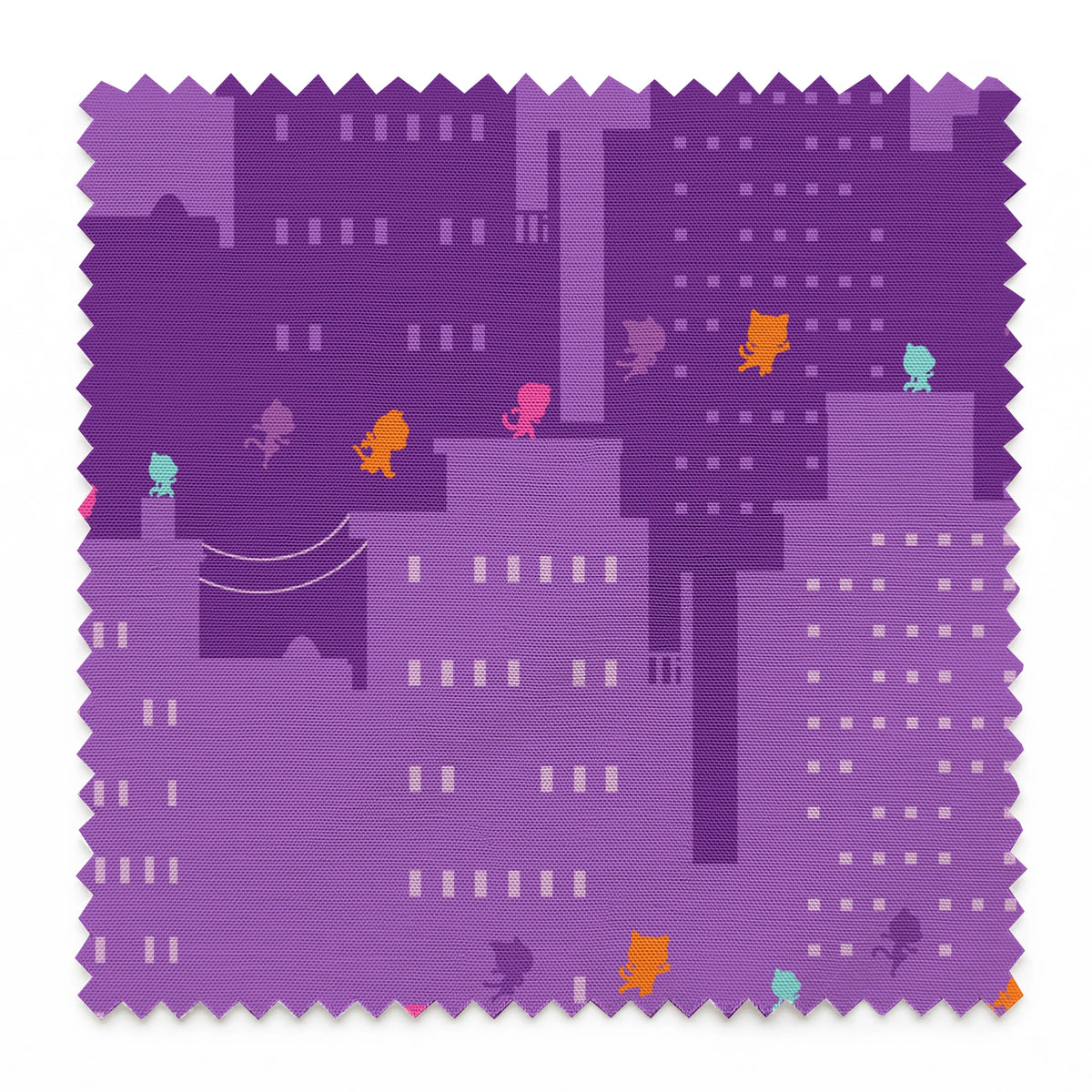 Disney Jr's. SuperKitties Super Skyline on Purple Fabric