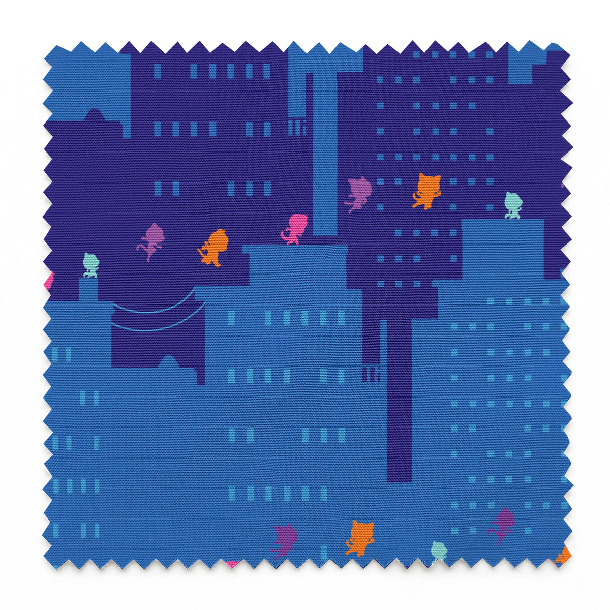 Disney Jr's. SuperKitties Super Skyline on Blue Fabric